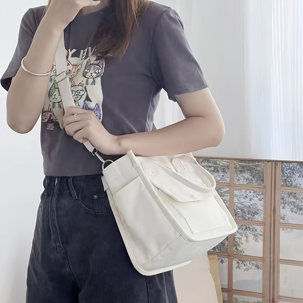 UrbanEase Canvas Slingbag – Hvit skulderveske med magnetlukking og justerbar stropp | Luvikno