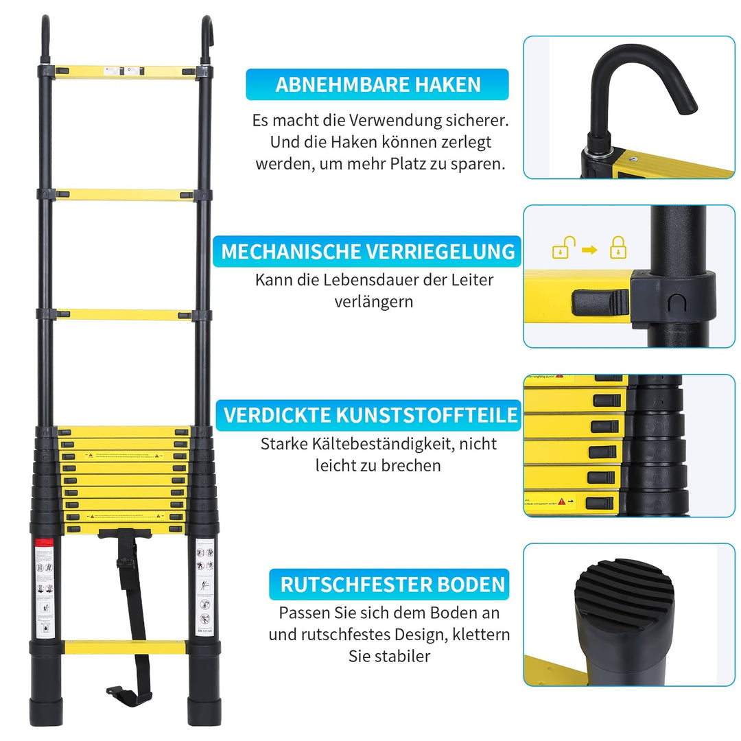 Teleskopisk Stige Aluminium med Avtagbar Krok | Luvikno