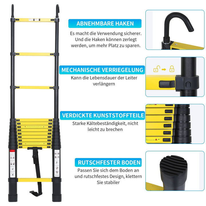 Teleskopisk Stige Aluminium med Avtagbar Krok | Luvikno