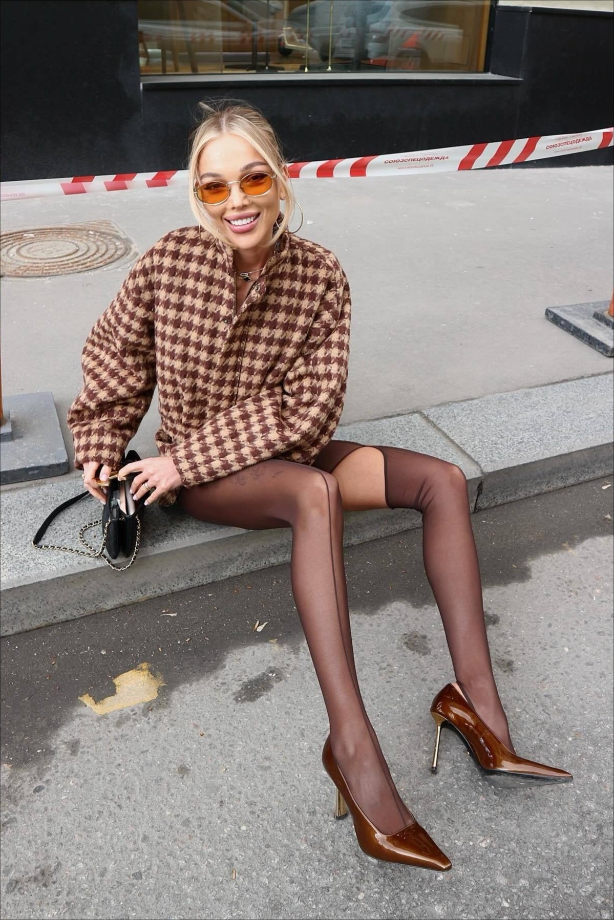 Luvik | Houndstooth Vetoketjullinen Takki ja Shortsit Kahden Osan Setti