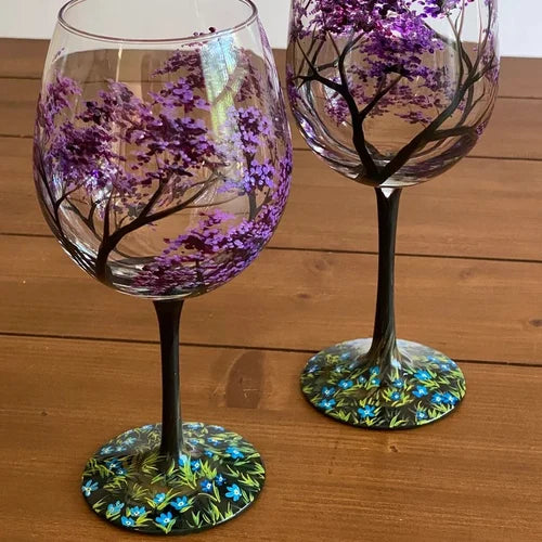 Luvikno | Four Seasons Tree Vin Glass - Håndmalt Kunst