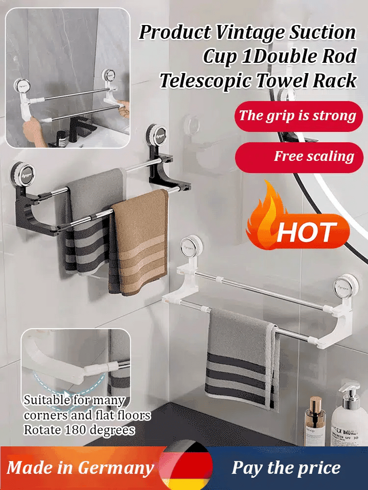 Luvikno | AquaElegance Suction Cup Double Towel Holder | Effortlessly stylish towel rack with secure suction technology for a tidy bathroom
