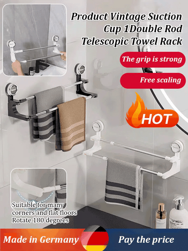 Luvikno | AquaElegance Suction Cup Double Towel Holder | Effortlessly stylish towel rack with secure suction technology for a tidy bathroom