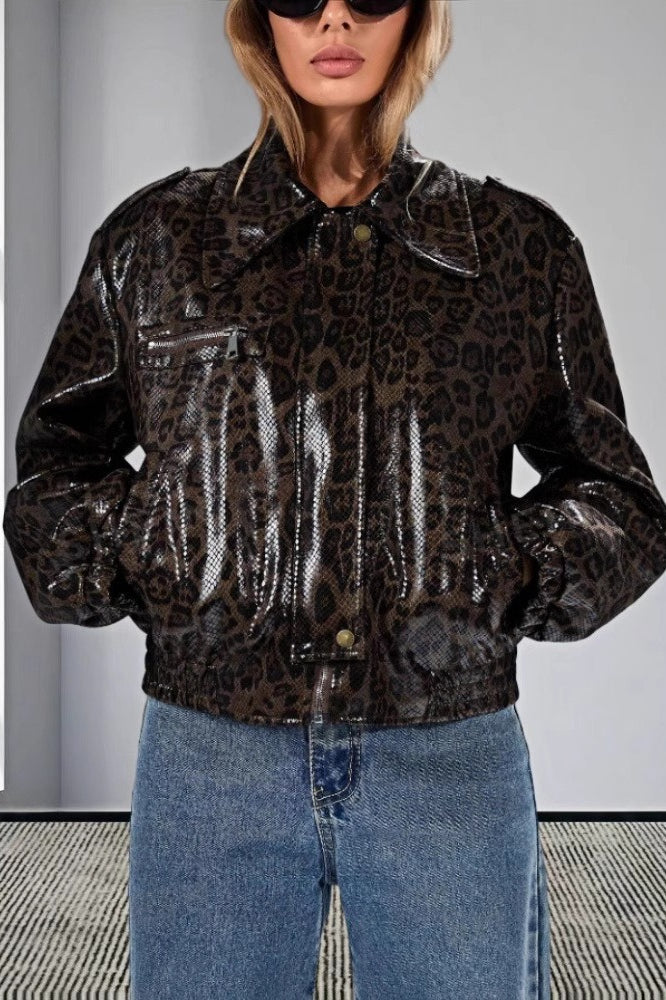 Luvik | Leopard Trim PU-takki