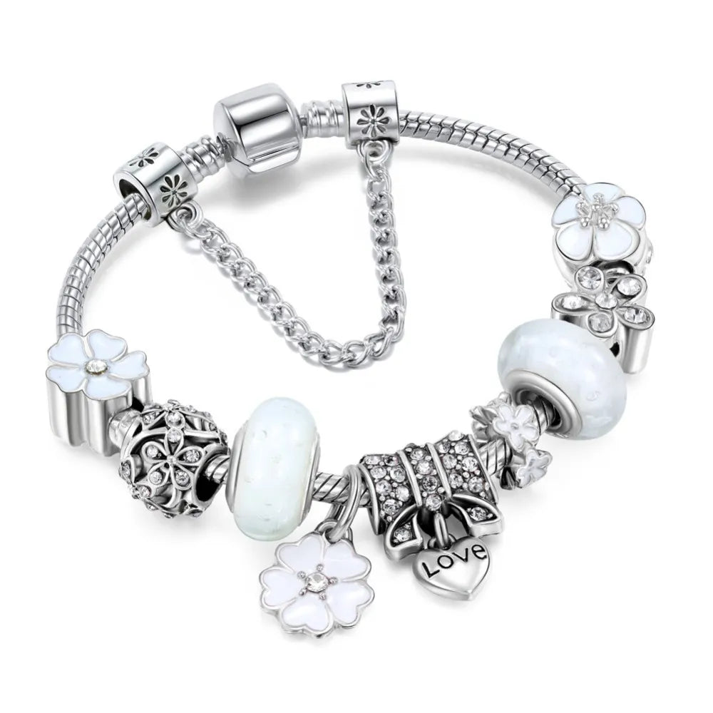 CharmBracelet 925 - Elegant sølv armbånd med blomster Luvikno