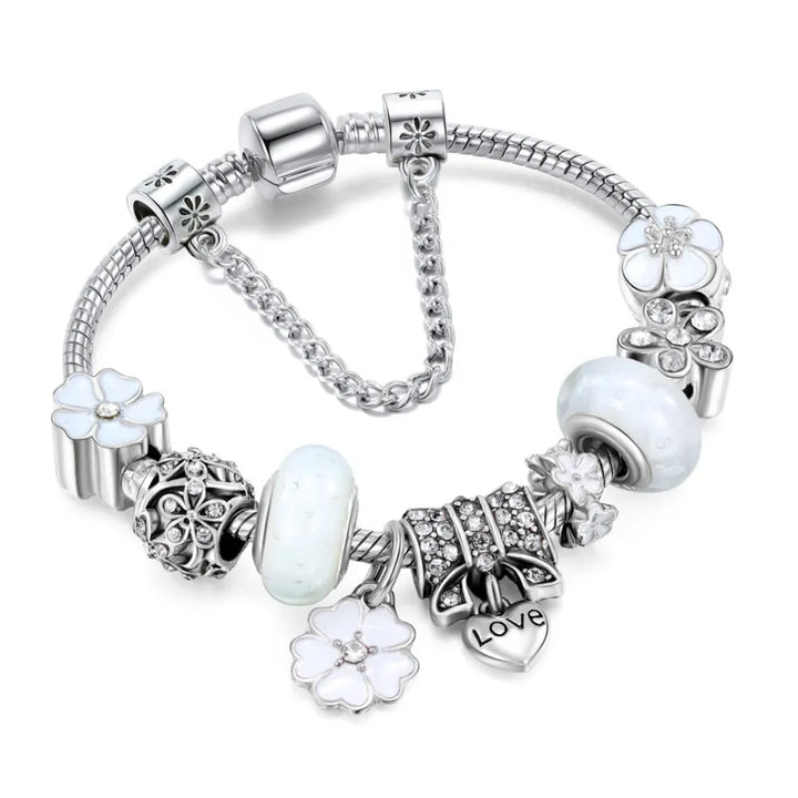 CharmBracelet 925 - Elegant sølv armbånd med blomster Luvikno