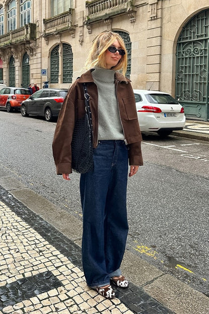 Luvik | Nappanahkaa Ylisuuria Vintage-takki