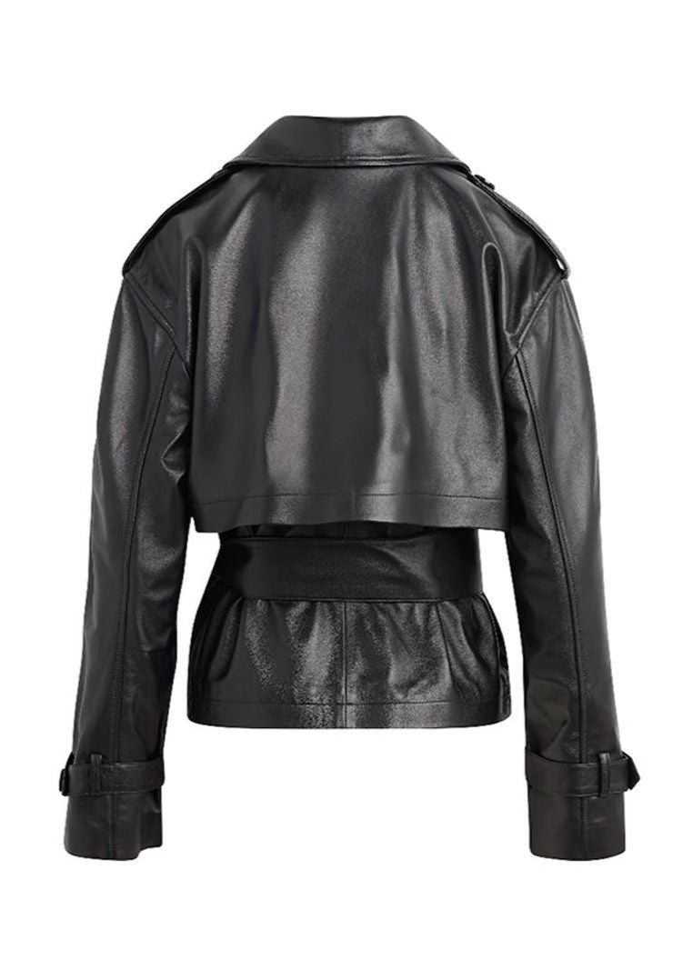 Luvik | Künstskinn kort belted trench coat