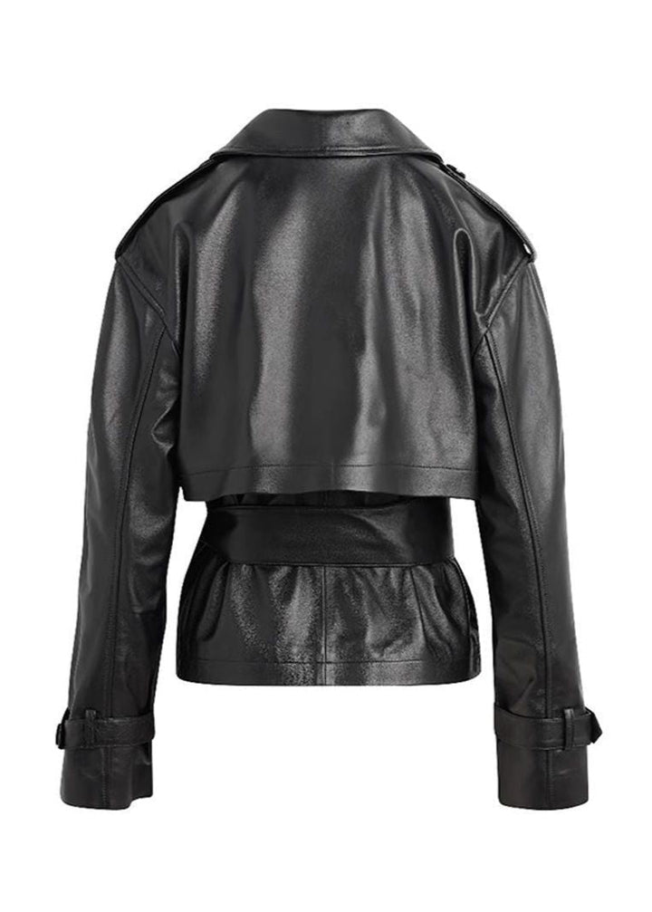 Luvik | Künstskinn kort belted trench coat