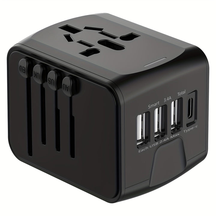 Luvikno | Universell reiseadapter med 4 USB-porter og Type-C – Verdensomspennende kompatibilitet, hurtiglading sikkerhetsfunksjoner