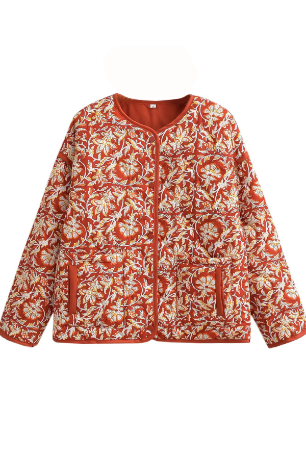 Luvik | Hals Floral Print Avslappet Fôret Bomullskåpe