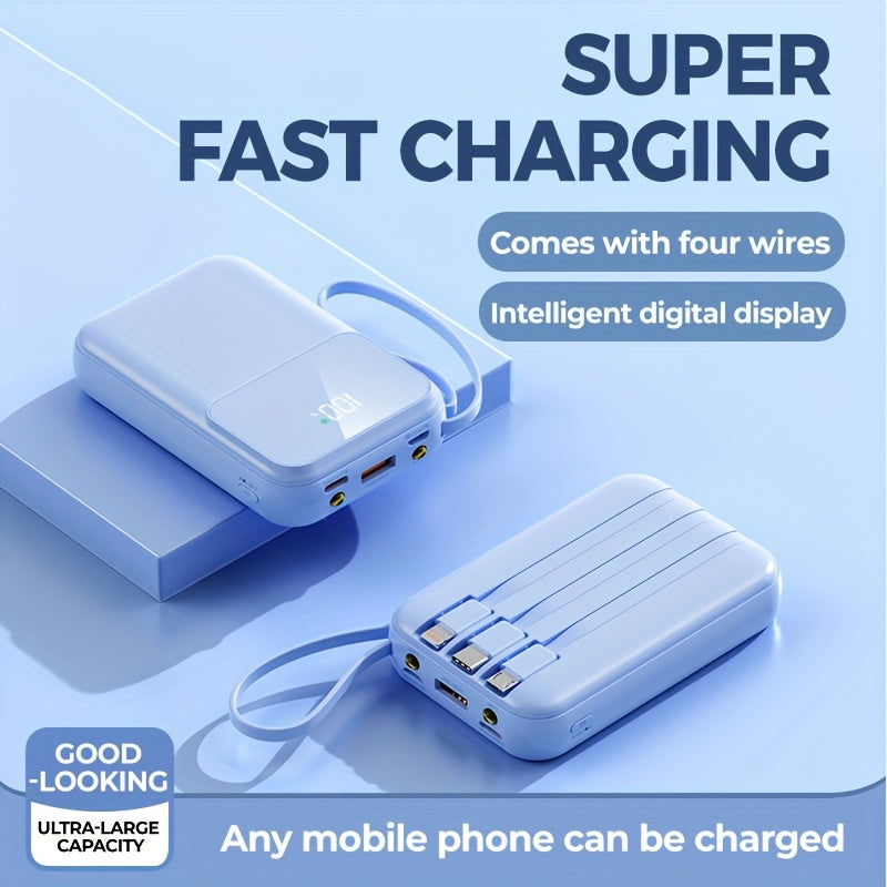 Luvikno | 10000mAh Portable Power Bank with Fast Charging and Built-in Cables – Compact Phone Charger with LED Display