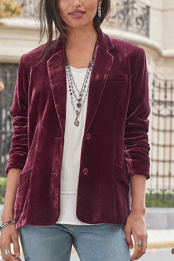 Luvik | Samt yksivärinen muotitietoinen rento takki