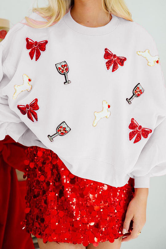 Luvik | Joulukaari-viini-lasi Paljetti Läpihaalari Pitkä Hiha Huppari