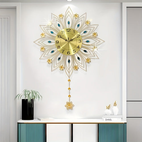 Elegant Floral Wall Clock with Luxurious Gold Accents | Luvikno