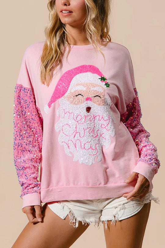 Luvik | Julemann Løs Åpen Rund Hals Rosa Ermeløs Sweatshirt