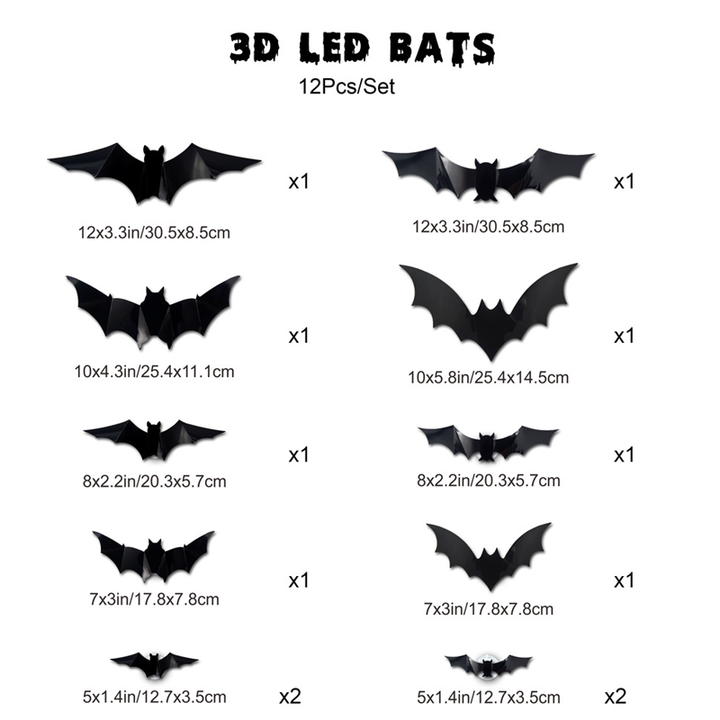 Luvikno | 3D Flaggermus LED Veggdekor — Gjør hjemmet ditt til den skumleste Halloween-scenen med livaktige flygende illusjoner!