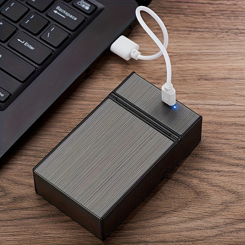 Luvikno | 2-i-1 USB oppladbar lighter og sigarettetui - Stilig herre 20-sigarett holder, fuktighetsbestandig og slitesterk
