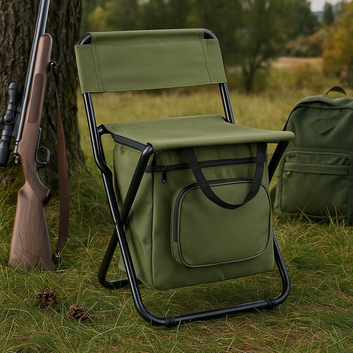 ChillPack Utendørs Stol – Sammenleggbar Campingstol med Ryggstøtte og Integrert Kjølebag | Luvikno