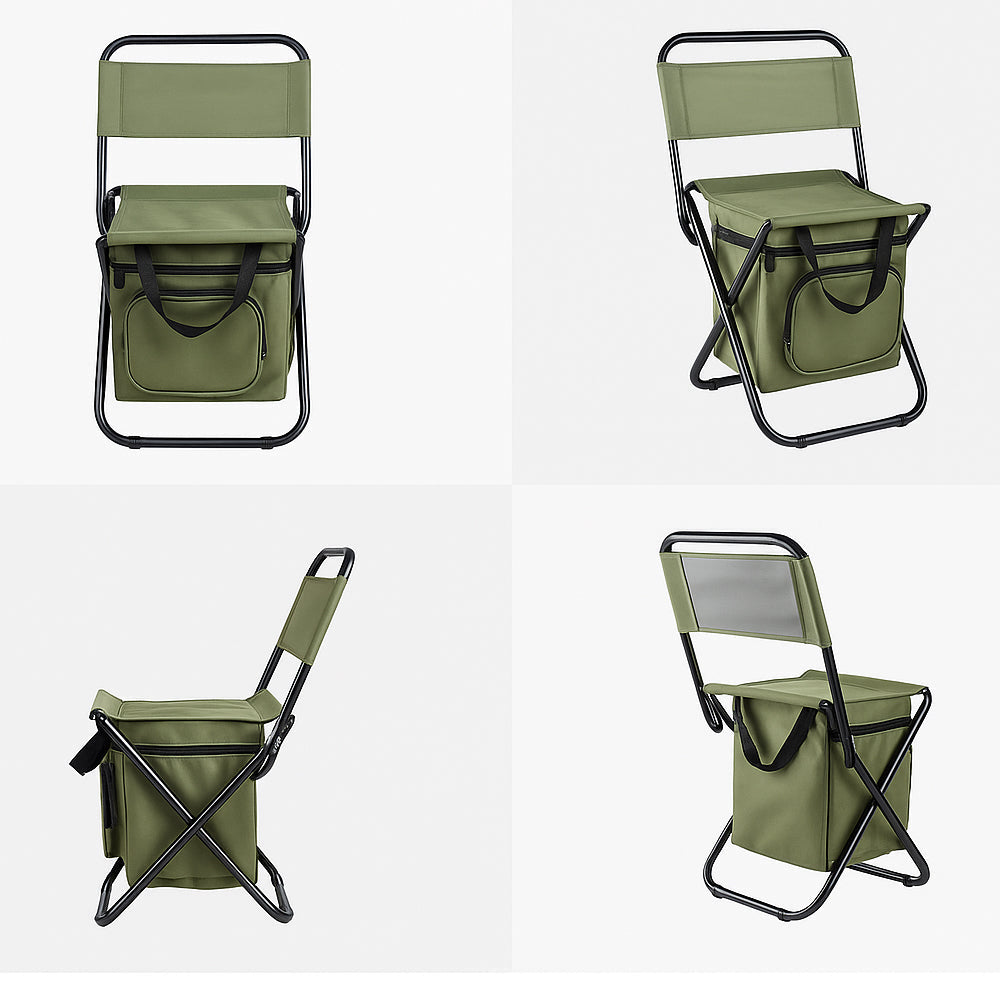 ChillPack Utendørs Stol – Sammenleggbar Campingstol med Ryggstøtte og Integrert Kjølebag | Luvikno