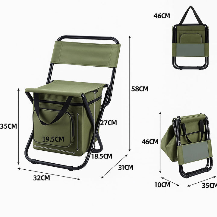 ChillPack Utendørs Stol – Sammenleggbar Campingstol med Ryggstøtte og Integrert Kjølebag | Luvikno
