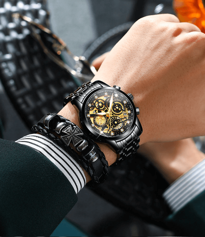 SkeletonWatch - Stilig Herreklokke med Svart Design Luvikno