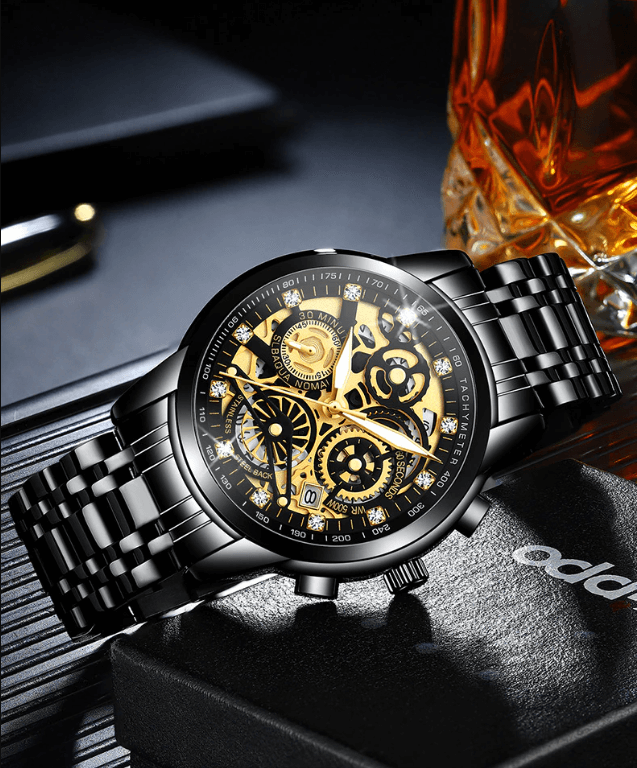 SkeletonWatch - Stilig Herreklokke med Svart Design Luvikno