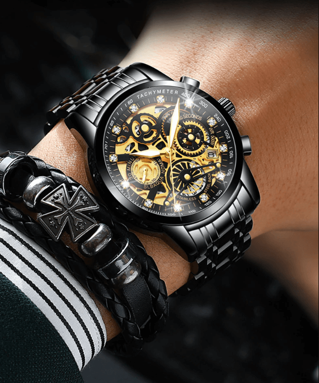 SkeletonWatch - Stilig Herreklokke med Svart Design Luvikno