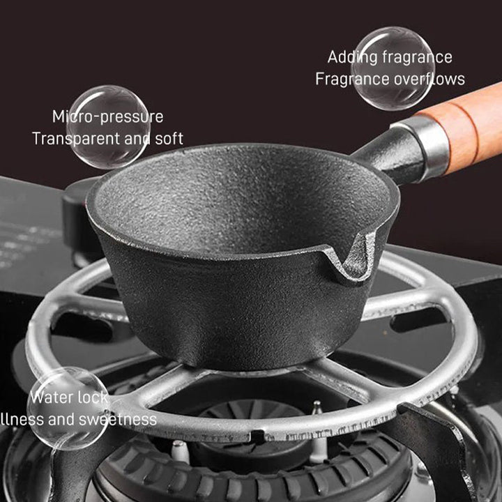 Gryte i støpejern med non-stick flat bunn omelettpanne med trehåndtak | Luvikno