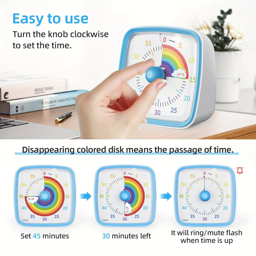 Rainbow Time Management Timer – Visuell 60-minutters nedtellingsur for studie, arbeid og hjem | Luvikno