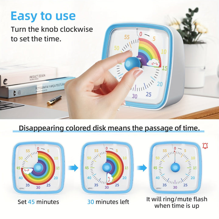 Rainbow Time Management Timer – Visuell 60-minutters nedtellingsur for studie, arbeid og hjem | Luvikno
