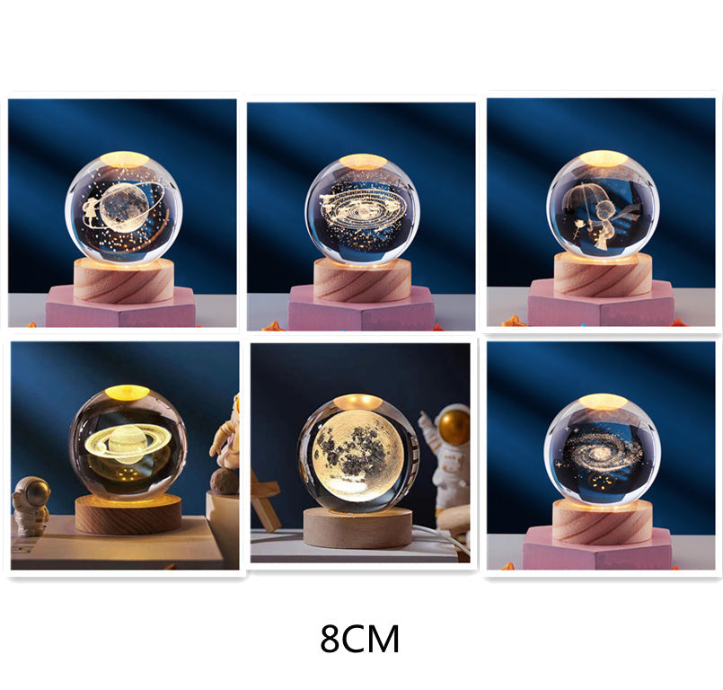 3D Krystall Ball Nattlampe Luvikno