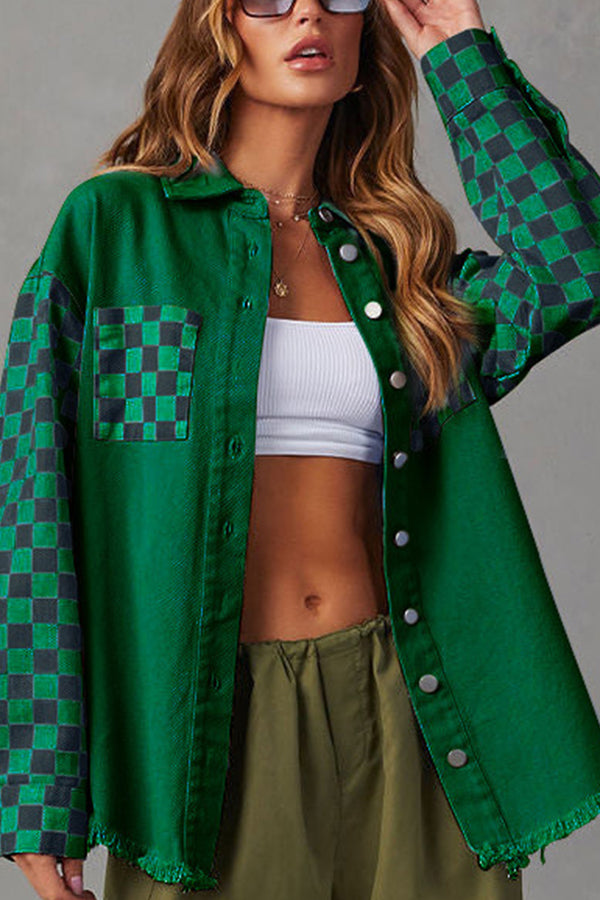 Luvik | rento rento ruudullinen kontrastinen raaka reunajakku