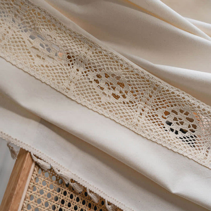 Beige Splicing Hollow-Out Lysfiltrerende Gardinsett | Luvikno