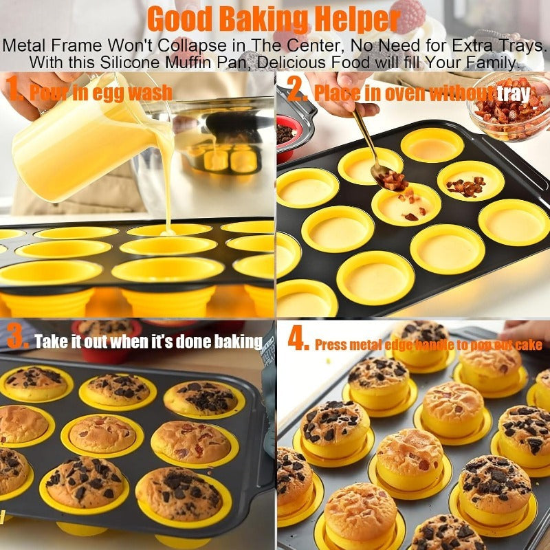 Pressemelding Silikon Muffinsform med Solid Metallramme Luvikno