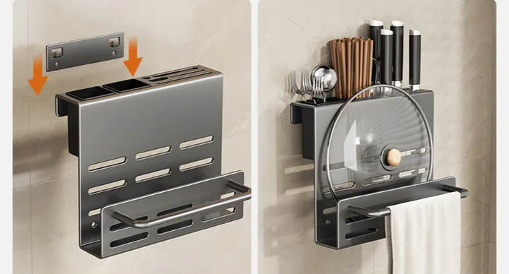 ChefSpace Vegghengt Knivholder med Skjærebrettoppbevaring – Rustfritt Stål Luvikno