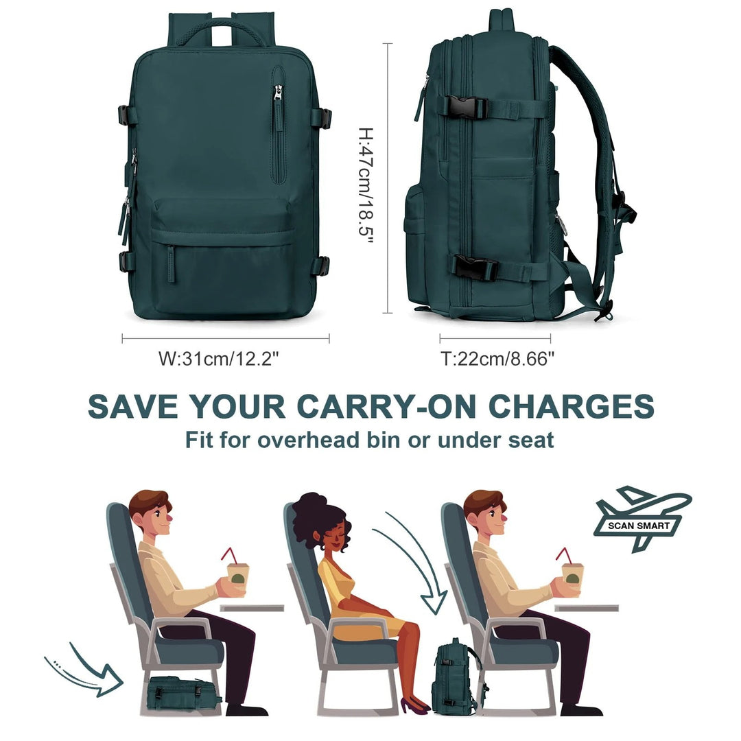 Luvikno | Travelliva Kvinners Reise Ryggsekk 35 L | Vanntett & med USB-port | Tyverisikker & Skorom | For Fotturer, Daglig Bruk & Reise