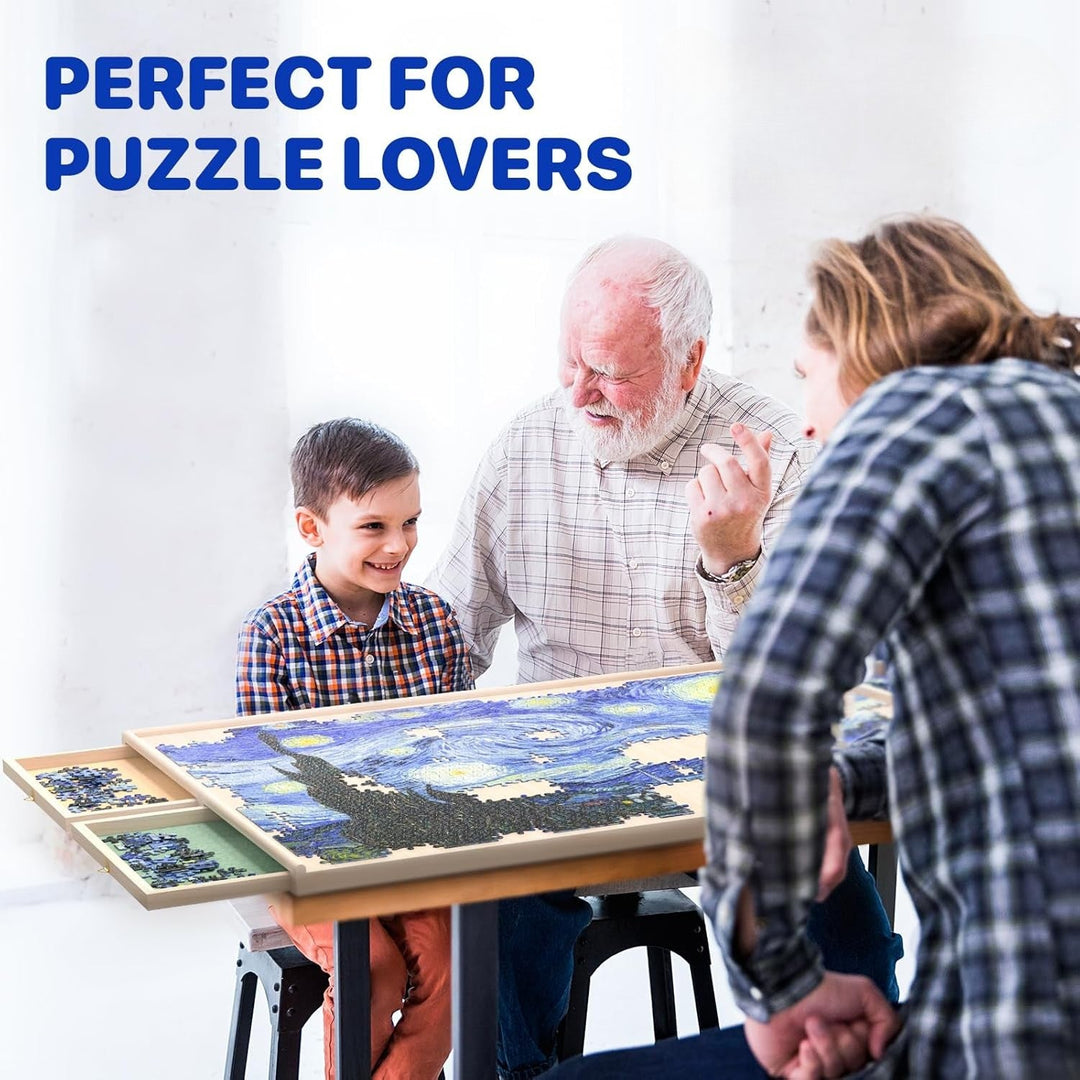 Rotatable 360-degree wooden puzzle table with drawers and cover, portable puzzle table for up to 1000 pieces, 30" x 22" Luvikno
