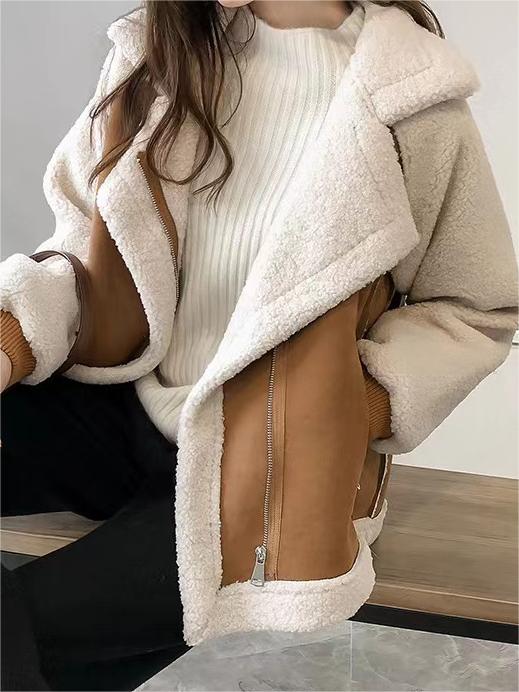 Luvik | Ylipitkä Vegaaninen Tekoturkki Nupukkinahk takki Läppäkollarilla