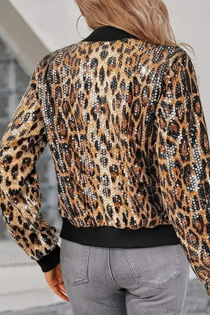 Luvik | Glitrende leopard-print baseball-kort jakke