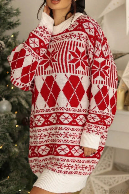 Luvik | Joulun lumen vaahtera etninen pyöreä kaula pitkä neule