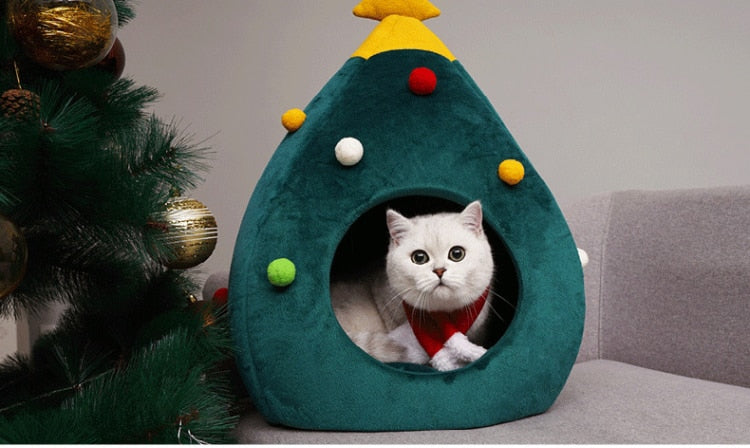 Christmas Tree Cat Bed - FestivePurr Luvikno