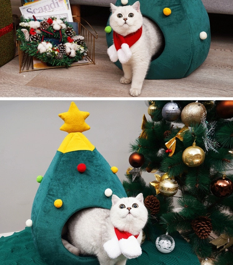 Christmas Tree Cat Bed - FestivePurr Luvikno
