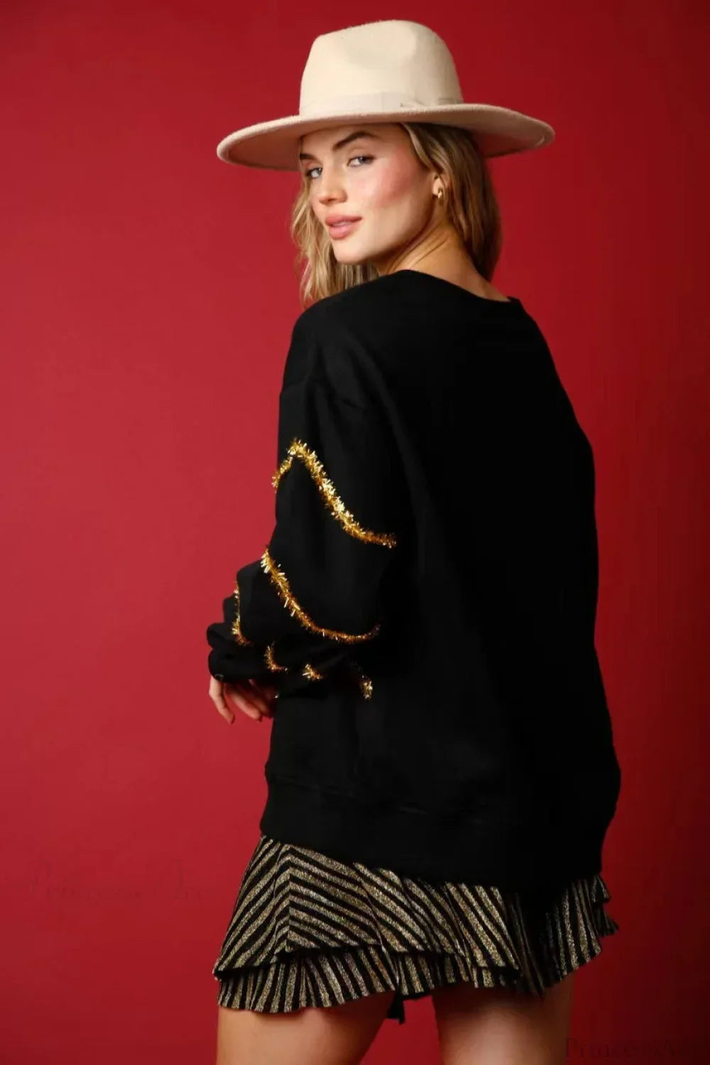 Luvik | Joulukuusi Paljeteilla Rento Laiska Pitkät Hihat Tee