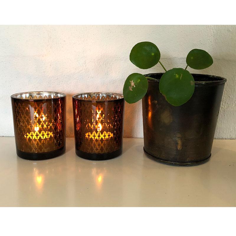 Te lysestake laget av glass (2 stk.) Kobber / svart av SIA Home Fashion | Luvikno