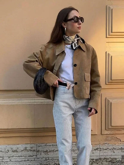 Luvik | Napapainopainike Tekonahkainen Lyhyt Takki