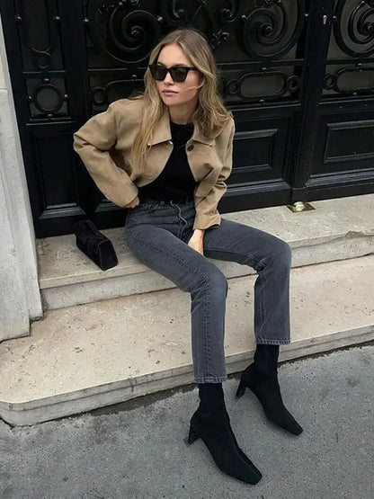 Luvik | Napapainopainike Tekonahkainen Lyhyt Takki