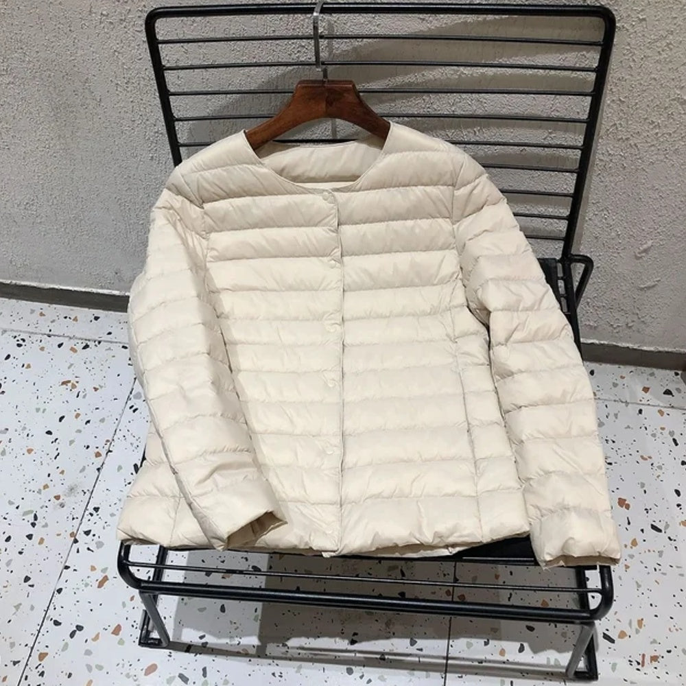 Luvik | Pyöreä Kaula-aukko Alas-takki C4B-DJ01 Ohut Slim-fit Kaulukseton Pitkähihainen Lyhyt Takki