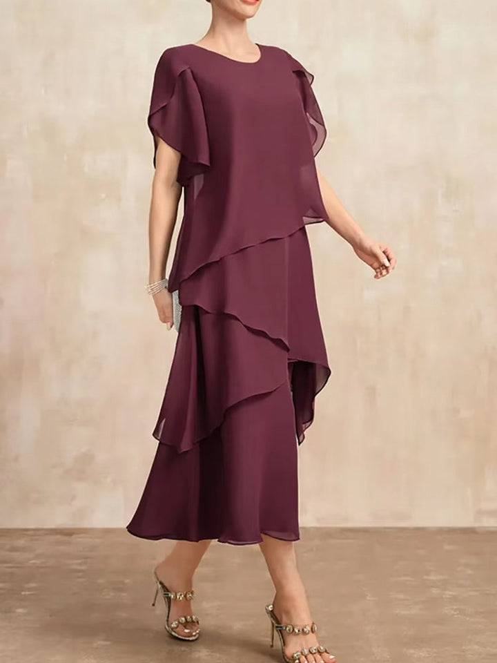 Luvik | Elegant Naiset Burgundin Chiffon Midi Mekko