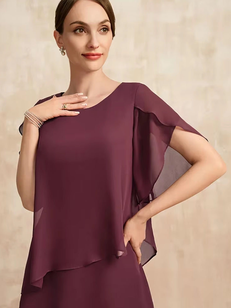 Luvik | Elegant Naiset Burgundin Chiffon Midi Mekko